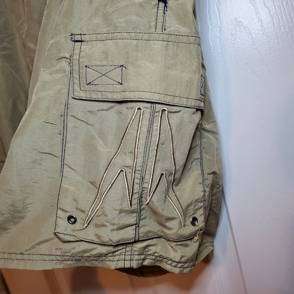 Speedo Vintage Beige Black Accent Swim Trunks Mesh Lined Size Large Cargo - Picture 2 of 9